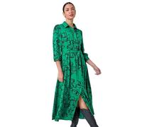 Roman Originals Shirt Dress for Women UK- Ladies Long Sleeve Belted Collared Midi Maxi Winter Autumn Smart Casual Button Through Evening Office A Line Swing Skater - Black Green - Size 14