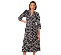 Roman Originals Shirt Dress for Women UK- Ladies Long Sleeve Belted Collared Midi Maxi Winter Autumn Smart Casual Button Through Evening Office A Line Swing Skater - Noir White - Size 10