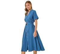 Roman Originals Shirt Dress for Women UK Ladies Short Sleeve Sleeveless Belted Collared Midi Maxi Summer Spring Smart Casual Button Evening Office A Line Swing Skater - Plain Blue - Size 18