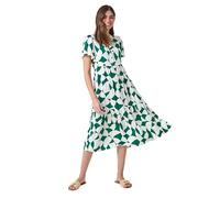Roman Originals Shirt Dress for Women UK Ladies Short Sleeve Sleeveless Belted Collared Midi Maxi Summer Spring Smart Casual Button Evening Office A Line Swing Skater - Green Ivory - Size 16