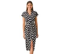 Roman Originals Shirt Dress for Women UK Ladies Short Sleeve Sleeveless Belted Collared Midi Maxi Summer Spring Smart Casual Button Evening Office A Line Swing Skater - Noir Spot - Size 16