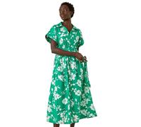Roman Originals Shirt Dress for Women UK Ladies Short Sleeve Sleeveless Belted Collared Midi Maxi Summer Spring Smart Casual Button Evening Office A Line Swing Skater - Floral Green - Size 14