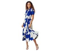 Roman Originals Shirt Dress for Women UK Ladies Short Sleeve Sleeveless Belted Collared Midi Maxi Summer Spring Smart Casual Button Evening Office A Line Swing Skater - Royal Blue - Size 20