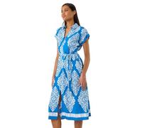 Roman Originals Shirt Dress for Women UK Ladies Short Sleeve Sleeveless Belted Collared Midi Maxi Summer Spring Smart Casual Button Evening Office A Line Swing Skater - Royal Blue Geo - Size 12