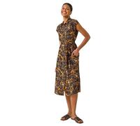 Roman Originals Shirt Dress for Women UK Ladies Short Sleeve Sleeveless Belted Collared Midi Maxi Summer Spring Smart Casual Button Evening Office A Line Swing Skater - Floral Black - Size 16