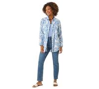 Roman Originals Shirt for Women Ladies Cotton Blouse Button Through Tunic Printed Top Work Long Sleeve Smart Casual Going Out Work Office V Neck Everyday Evening Event - Light Blue - Size 20