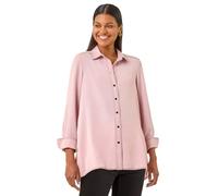 Roman Originals Shirt for Women Ladies Cotton Blouse Button Through Tunic Printed Top Work Long Sleeve Smart Casual Going Out Work Office V Neck Everyday Evening Event - Plain Light Pink - Size 18