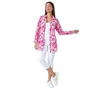 Roman Originals Shirt for Women Ladies Cotton Blouse Button Through Tunic Printed Top Work Long Sleeve Smart Casual Going Out Work Office V Neck Everyday Evening Event - Cerise & White - Size 10