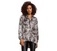 Roman Originals Shirt for Women Ladies Cotton Blouse Button Through Tunic Printed Top Work Long Sleeve Smart Casual Going Out Work Office V Neck Everyday Evening Event - Brown - Size 8