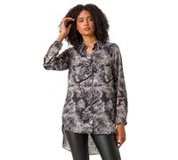 Roman Originals Shirt for Women Ladies Cotton Blouse Button Through Tunic Printed Top Work Long Sleeve Smart Casual Going Out Work Office V Neck Everyday Evening Event - Monochrome - Size 20
