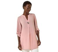 Roman Originals Shirt for Women UK Ladies Longline Top Collarless Blouse Smart Tunic Casual Evening Relaxed Fit 3/4 Length Sleeve Notch V Neck Long - Baby Pink - Size 12