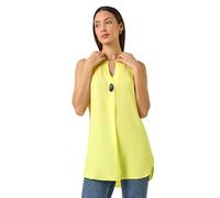 Roman Originals Shirt for Women UK Ladies Longline Top Collarless Blouse Smart Tunic Casual Evening Relaxed Fit 3/4 Length Sleeve Notch V Neck Long - Lemon - Size 10