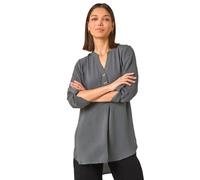 Roman Originals Shirt for Women UK Ladies Longline Top Collarless Blouse Smart Tunic Casual Evening Relaxed Fit 3/4 Length Sleeve Notch V Neck Long - Slate Grey - Size 10