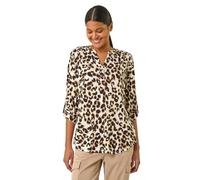 Roman Originals Shirt for Women UK Ladies Top Collarless Blouse Stretchy Tunic Smart Casual Autumn Winter Jersey 3/4 Length Sleeve Notch V Neck Flattering Office Work - Tan - Size 12