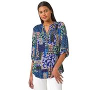 Roman Originals Print Stretch Top for Women UK - Ladies Everyday Autumn Winter V-Neckline Comfy Soft Evening Vacation Work Party Night Out - Navy Paisley - Size 10