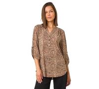 Roman Originals Shirt for Women UK Ladies Top Collarless Blouse Stretchy Tunic Smart Casual Autumn Winter Jersey 3/4 Length Sleeve Notch V Neck Flattering Office Work - Beige - Size 14