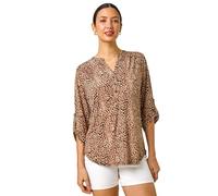 Roman Originals Shirt for Women UK Ladies Top Collarless Blouse Stretchy Tunic Smart Casual Autumn Winter Jersey 3/4 Length Sleeve Notch V Neck Flattering Office Work - Beige - Size 12