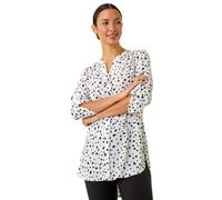 Roman Originals Shirt Top for Women UK Ladies Collarless Blouse Smart Tunic Button Through Longline Asymmetric Hem 3/4 Length Roll Up Sleeves V Neck Going Out - Spot Ivory - Size 12