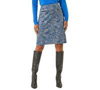 Roman Originals Short Skirt for Women UK Ladies Brushed Lined Stretch A-Line Winter Autumn Smart Casual Mini Fitted Bodycon Jersey Pull On Elasticated Waist Work Party - Blue Paisley - Size 10