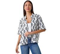 Roman Originals Short Sleeve Shirt for Women Ladies Cotton Blouse Button Through Tunic Printed Top Work Smart Casual Going Out Work Office V Neck Evening Event - Noir & Ivory - Size 14