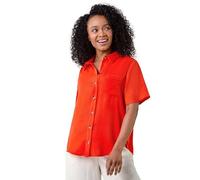 Roman Originals Short Sleeve Shirt for Women Ladies Cotton Blouse Button Through Tunic Printed Top Work Smart Casual Going Out Work Office V Neck Evening Event - Plain Orange - Size 14