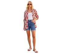 Roman Originals Short Sleeve Shirt for Women Ladies Cotton Blouse Button Tunic Printed Top Work Smart Casual Going Out Work Office V Neck Everyday Evening Event - Red Floral - Size 16