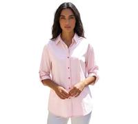 Roman Originals Short Sleeve Shirt for Women Ladies Cotton Blouse Button Tunic Printed Top Work Smart Casual Going Out Work Office V Neck Everyday Evening Event - Light Pink - Size 10