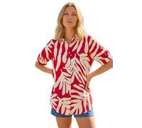 Roman Originals Short Sleeve Shirt for Women Ladies Cotton Blouse Button Tunic Printed Top Work Smart Casual Going Out Work Office V Neck Everyday Evening Event