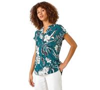 Roman Originals Short Sleeve Shirt for Women UK Ladies Tunic Top Summer Blouse Casual Smat T-Shirt Spring Work Cocktail Party Going Out Special Occassion Holiday V-Neck - Teal - Size 12