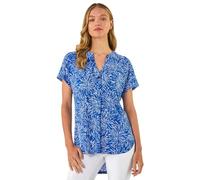 Roman Originals Short Sleeve Shirt for Women UK Ladies Tunic Top Summer Blouse Casual Smat T-Shirt Spring Work Cocktail Party Going Out Special Occassion Holiday V-Neck - Royal Blue Abstract - Size 18