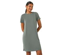 Roman Originals Short Sleeve T-Shirt Dress for Women UK - Ladies Everyday Holiday Spring Summer Round Neckline Comfy Soft Evening Vacation Work Party - Khaki - Size 18