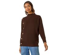Roman Originals Side Buttoned Knit Jumper for Women UK - Ladies Everyday Autumn Winter Shaped Neckline Comfy Soft Evening Vacation Work Party Night Out - Chocolate - Size 16