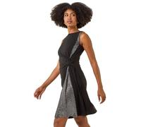 Roman Originals Side Twist Sleeveless Glitter Dress for Women UK - Ladies Everyday Holiday Autumn Winter Pull-On Round Neck Comfy Soft Evening Vacation Work Party - Black - Size 16