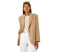 Roman Originals Single Breasted Smart Blazer for Women UK - Ladies Everyday Holiday Spring Summer Comfy Soft Evening Vacation Work Party - Camel - Size 16