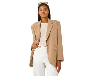 Roman Originals Single Breasted Smart Blazer for Women UK - Ladies Everyday Holiday Spring Summer Comfy Soft Evening Vacation Work Party - Camel - Size 18