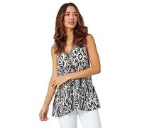 Roman Originals Sleeveless Aztec Print Frill Vest Top for Women UK - Ladies Everyday Holiday Spring Summer V Neckline Comfy Soft Evening Vacation Work Party - Black - Size 10