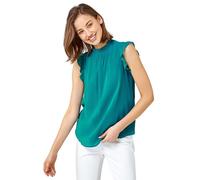 Roman Originals Sleeveless High Neck Frill Top for Women UK - Ladies Spring Everyday Summer Holiday Shirring Detail Comfy Ruffle Detail Soft Tee Keyhole Detail Shirts - Teal - Size 8