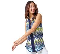 Roman Originals Sleeveless Marble Print Stretch Top for Women UK - Ladies Everyday Holiday Spring Summer Notch Neckline Comfy Soft Evening Vacation Work Party - Lime - Size 10