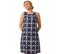 Roman Originals Sleeveless Shift Dress for Women UK Ladies Stretchy Summer Holiday Cruise Beach Casual Going Out Garden Party Lightweight Round Neck Comfortable Day - Petite Geo Navy - Size 12