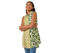 Roman Originals Sleeveless Shirt for Women UK Ladies Blouse Top Button Through Summer Smart Casual Work Cocktail Party Office Holiday Special Occassion Evening Going Out - Green Leaf - Size 12
