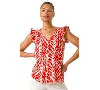 Roman Originals Sleeveless Shirt for Women UK Ladies Blouse Top Button Through Summer Smart Casual Work Cocktail Party Office Holiday Special Occassion Evening Going Out - Red Ivory - Size 12