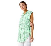 Roman Originals Sleeveless Shirt for Women UK Ladies Blouse Top Button Through Summer Smart Casual Work Cocktail Party Office Holiday Special Occassion Evening Going Out - Green & White - Size 10