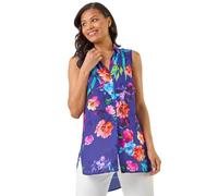 Roman Originals Sleeveless Shirt for Women UK Ladies Blouse Top Button Through Summer Smart Casual Work Cocktail Party Office Holiday Special Occassion Evening Going Out - Purple - Size 14