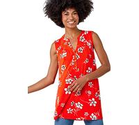 Roman Originals Sleeveless Shirt for Women UK Ladies Vest Tank Top Summer Smart Blouse Stretchy Jersey T-Shirt Casual Spring Holiday Party Beach Vacation Notch Neck - Red White - Size 10