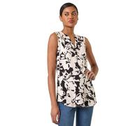Roman Originals Sleeveless Shirt for Women UK Ladies Vest Tank Top Summer Smart Blouse Stretchy Jersey T-Shirt Casual Spring Holiday Party Beach Vacation Notch Neck - Noir Floral - Size 12