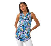 Roman Originals Sleeveless Shirt for Women UK Ladies Vest Tank Top Summer Smart Blouse Stretchy Jersey T-Shirt Casual Spring Holiday Party Beach Vacation Notch Neck - Floral Blue - Size 18