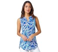 Roman Originals Sleeveless Shirt for Women UK Ladies Vest Tank Top Summer Smart Blouse Stretchy Jersey T-Shirt Casual Spring Holiday Party Beach Vacation Notch Neck - Blue White - Size 20