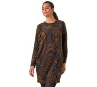 Roman Originals Slouch Dress with Pockets for Women UK - Ladies Lounge Tunic Casual Oversized Cocoon Loose Relaxed Fit Floaty Baggy Crepe Work Office Business Smart Day - Tan & Black - Size 16