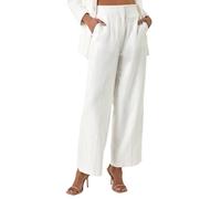 Roman Originals Smart Twill Wide Leg Pocket Trouser for Women UK - Ladies Everyday Holiday Spring Summer Comfy Soft Evening Vacation Work Party - Ivory - Size 16
