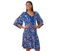 Roman Originals Smock Dress for Women UK Ladies Cotton Summer Embroidered Frilled Tiered Casual Beach Cruise Holiday Cocktail Party 3/4 Sleeve Pull On Gathered Skirt - Lace Blue - Size 16